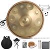 Derlvbak Handpan, 22 Pollici10 Note 440Hz Oro Handpan Strumento Musicale Tongue Drum in Re Minore per Yoga, Meditazione con Bacchette da Borsetta, Supporto per Batteria