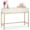 Relaxdays Tavolo Consolle, 2 Cassetti, Mobile Stretto Corridoio e Soggiorno, Effetto Legno, HLP 80x110x40 cm, Bianco/Oro