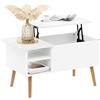 Furinno Jensen Tavolino da caffè con piano sollevabile con gambe in legno, scomparto nascosto e ripiano laterale aperto per soggiorno, bianco massiccio
