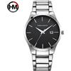 Hannah Martin Orologio da uomo in acciaio inossidabile Movimento al quarzo originale Quadrante nero da 41 mm Quadrante argentato Orologio da uomo con calendario simulato stile business