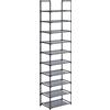 SONGMICS Scarpiera, Organizer per Scarpe, 10 Ripiani, Scarpiera Stretta Aperta, 28 x 45 x 173 cm, Struttura in Metallo, Ripiani in Tessuto Non Tessuto, per Corridoio, Camera da Letto, Grigio/Nero