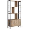VASAGLE Libreria a 4 Ripiani, Armadio Portaoggetti, Espositore, con Ante, Grande, Struttura in Acciaio, per Soggiorno, Ufficio, Camera da Letto, Stile Industriale, Marrone Rustico e Nero/Marrone