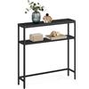 VASAGLE Tavolo Consolle, Tavolino Stretto 20x80x80 cm, Moderno con 2 Ripiani, per Ingresso, Soggiorno, Camera da Letto, Bianco Marmo e Nero Inchiostro/Grigio Carbone e Nero Inchiostro/Greige Mélange e