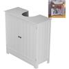 Mobile Bagno Bianco con Lavabo e 2 Ante, 60x30x60cm, Unità Sottolavabo per WC con Foro per Sifone, Arredo Bagno
