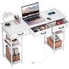 HOMCOM Scrivania con contenitore, prese di corrente, 3 cassetti in tessuto e 4 ripiani, 120x40x76 cm, Bianco