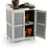 Relaxdays Tavolo da Giardinaggio con armadietto, Legno, Piano in Ferro, HxLxP: 100 x 67 x 47 cm, Grigio/Bianco