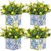 Giegxin Piastrelle blu a forma di limone, centrotavola decorativo con rami di limone artificiali, decorazione per matrimoni e feste di compleanno (4 set)