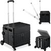 Relaxdays Carrello per Spesa Pieghevole, 50 kg Carico, Manico e Coperchio, Carrellino Trolley Portaspesa, Nero