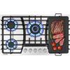 KOXKING Piano cottura a gas 91,4 cm con piastra reversibile, 5 fuochi, gas naturale | Piastra in ghisa da incasso in acciaio inox 304, protezione termocoppia, 83 x 48 cm, convertibile NG/GPL