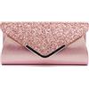 CORIOS Pochette da Sera Donna con Paillettes e Catena, Borsa Clutch Piccolo per Cerimonia Bling a Tracolla, Messenger per Cocktail Festa Ballo Rosa A
