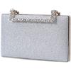 CORIOS Borsetta da Sera Donna Bling Pochette Clutch Borsa Sposa Borsa a Spalla Pochette Piccolo con Catena Borsa a Tracolla Elegante Borse Messenger per Cocktail Festa Cerimonia Ballo Argento
