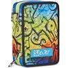 SJ GANG STYLE JAM GANG Astuccio 3 Zip, Triplo Scomparto, Completo di Matite, Pennarelli, Colori, Accessori Zaino, Elementari, Medie, Jet Black, Bambini, multicolore