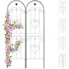 Relaxdays Set 2 Grigliati per Rampicanti, in Metallo 180x50cm Design ad Archi Fiori e Cuori, ad Incastro, Verde Scuro