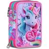 SJ GANG STYLE JAM GANG Astuccio Scuola 3 Zip, Rosa, Portapenne Triplo Scomparto Completo Di Penne, Matite, Colori, Accessori Zaino, Scuole Elementari, Bambina