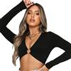 KOEMCY Maglietta a Maniche Lunghe Donna Camicia Manica Lunga Blusa Crop Tops Sexy Scollo a V Pullover Casual Shirts Tops Slim Fit Tinta Unita Camicette