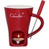 Wvu & Wvo Set di fonduta al cioccolato in ceramica, 200 ml, tazza per sciogliere il cioccolato, set per fonduta con forchetta e tealight per formaggio, cioccolato e burro caramello