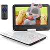 Yoton Lettore DVD portatile Yoton da 12,5 pollici con schermo rotante HD da 10,5 pollici per auto, completo di caricabatteria per auto, alimentatore, batteria, lettore di schede USB/SD e funzione TV-Sync, colore bianco [Blu-ray non supportato]