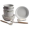 BERGNER- Set 10 PZS Pentole Easy Click Beige, Include padelle, casseruole, coperchi e utensili, Alluminio fuso, Rivestimento antiaderente in marmo, Maniglia staccabile