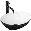 Rea - Lavabo Da Appoggio Sofia Bianco Nero Lavandino Bagno 410 X 345 X 150 mm Ceramica (Nero/Bianco)