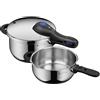 WMF Perfect Plus - Set di pentole a pressione a induzione, 2 pezzi, 4,5 l + 3 l, grande segnale di cottura, 2 livelli di cottura, manico con coperchio rimovibile
