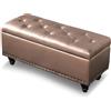 Shally Dogan Pouf Cassapanca Contenitore con Rivestimento in Ecopelle, Poggiapiedi per Camera da Letto, Panca, Sgabello da Salotto Soggiorno, Divanetto con Struttura e Piedini in Legno (Champagne)