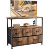 DUMOS Comò, Trucioli in Legno, Acciaio, Pannello Frontale in Tessuto, 5 cassetti TV Marrone Vintage, 100T x 30B x 81H cm (5 Schubladen)