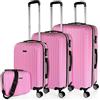 ITACA - Set valigie - Set Valigie Rigide Offerte. Valigia Grande Rigida, Valigia Media Rigida e Bagaglio a Mano. Set di Valigie con Lucchetto Combinazione TSA, Rosa