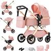 Shineey Passeggino trio,Carrellino per Bebè città 22kg con sedili,Passeggino pieghevole con vista alta,Buggy combinato pneumatici in gomma e vagone per bebè in alluminio (U9-X/PINK, U9-X)