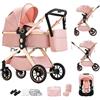 Shineey Passeggino trio,combinazione carrellino per bebè 3 in 1 passeggino cittadino con buggy pieghevole di con carriola per alta vista portatile neonato (U9-X//PINK, U9-X)