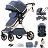 Shineey Passeggino 3 pezzi Carrozzina Ovetto Schienale Regolabile Completamente Reclinabile passeggino 3 in 1Grandi Ruote pneumatici in gomma,passeggino combinato (U9-X BLUE, U9-X)