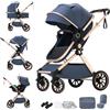 Shineey Passeggino 3 Pezzi Carrozzina Neonatale Pieghevole con Gondola, Pneumatici in Gomma e Sistema da Viaggio, Inclusi Adaptateurs e Accessori (U9-X-BLUE, U9-X)