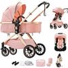 BEBBY Multifunzionale Carrozzina Passeggino Trio Combinazione Passeggino 3 in 1 Passeggino Ovetto Pieghevole Set Passeggino Neonato Sedili Parapiedi Zanzariere (U9-X PINK, U9-X)
