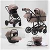 Lnhcrbs Passeggino 3 in 1 518-M, Passeggino Trio,0-4 Anni, 0-22 kg,Cachi | Passeggino da Viaggio con Piegamento a Una Mano e Pulsante per il Collasso della Seduta,Ruote Grandi in PU con Sospensioni