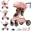 Shineey Passeggino 3 Pezzi Carrozzina Neonatale Pieghevole con Gondola, Pneumatici in Gomma e Sistema da Viaggio, Inclusi Adaptateurs e Accessori (U9-X-PINK, U9-X)