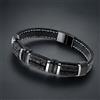 Bracciale Uomo Pelle Nera Acciaio Inox Pietre Lavica Naturale lunghezza 21.5 cm