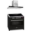 GURARI Fornello a induzione E 913 BL+GCH F 462 IS 9 Prime, Range Cooker 90 cm/FLEX ZONEN/5 ZONE/121L + Cappa aspirante 90 cm