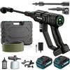 Purova Idropulitrice a batteria max 125 bar, idropulitrice senza fili con 2 batterie da 3,0 Ah, motore brushless da 1000 W, 600 l/h, ugello 6 in 1 e inserto per schiuma, display LCD e 4 livelli di pressione