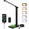 Carehabi Lampada da scrivania a LED, lampada da tavolo dimmerabile, lampada scrivania a LED ricaricabile con 5 colori e 5 livelli di luminosità, con porta di ricarica USB, controllo touch,nero