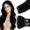 Hetto extension Microring Capelli Veri Nero 50cm 50Ciocche | 100% Remy umani, Micro anello senza colla né calore. Invisibile e riutilizzabile. Per matrimonio e uso quotidiano
