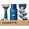 Harry's Set per la Rasatura a Umido, Manico di Colore Verde | Rasoio Truman con 4 Lamette di Ricambio, Gel da Barba, Protezione Lama e Lame Sviluppate in Germania con 5 Lame Ciascuna