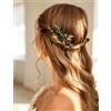 Beryuan - Pettinino per capelli da donna, motivo pianta rampicante con foglie dorate e cristalli smeraldo, accessorio matrimonio diamanti sintetici, spose, damigelle, ragazze (oro