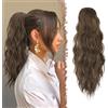 FESHFEN Coda Capelli Extension Ondulata, Lunga Coda di Cavallo Extension con Coulisse Ricci Posticci Sintetici Finta Capelli Marrone Muschio Ponytail Extensions Per Donna, 45 cm