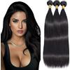 Salharer Ciocche di capelli veri da cucire, ciocche di capelli umani lisci a doppia trama, 3 ciocche da 50 g/per capelli Remy, colore nero naturale #1B, per donna, 61 cm, 61 cm