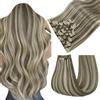 Easyouth Extension Clip Capelli Veri Highlight Extension Clips Capelli Umani Marrone Chiaro Highlight Biondo Remy Human Hair Clip in Extensions Lunghi #P8/60 55cm 120g 7pcs