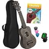 CASCHA - Set ukulele soprano, per bambini e adulti, con 3 plettri, custodia per libri di apprendimento tramite codice QR, accordatore Aquila, corde in nylon, piccola chitarra hawaiana, nero