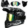 Generic Casco Motocross, Casco Moto Cross Integrale con Occhiali, Guanti e Maschera | Casco enduro uomo e donna, casco integrale MTB, due imbottiture di taglie diverse, interno lavabile, ventilazione multicanale