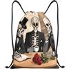 Zelinge Sacca da palestra con coulisse, Scheletro e caffè, S (14 x 16.9 | Borsa con coulisse per sport, campeggio, viaggi, danza