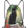 Zelinge Sacca da palestra sportiva con coulisse, Giardino Carino Gatto Nero | Borsa a tracolla per sport, nuoto, yoga