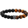 Flongo Bracciale da uomo 8 mm, gotico in acciaio inox, con occhio di tigre, stile punk rock originale, braccialetto di cristallo, ornamento di Halloween