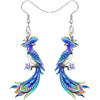 BONSNY Orecchini pendenti colorati a forma di pavone, design con uccelli in acrilico blu turchese con accenti floreali, design decorativo con gancio primaverile estivo, stile bohémien, gioielli regalo